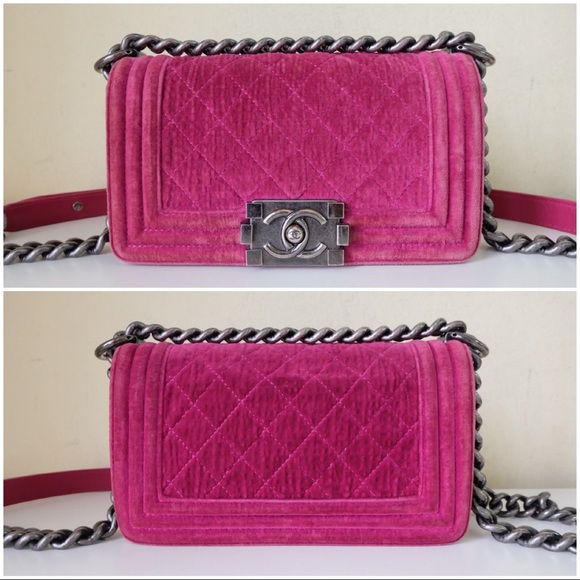CHANEL BOY VELVET HANDBAG IN PINK - Picture 7 of 16